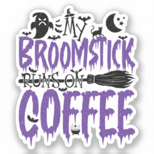 Min Broomstick Springa på kaffemissbrukare Hallowe Klistermärken