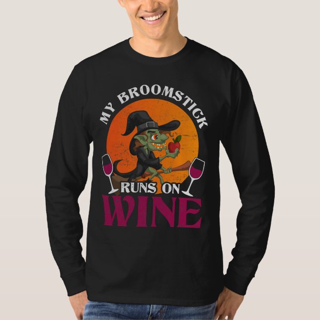 Min Broomstick Springa på Vin Witch-Fåniget T Shirt (Framsida)