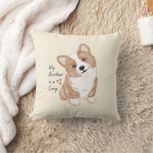 'Min Bror är en Corgi' Lekfull Hund Varm Crème Kudde