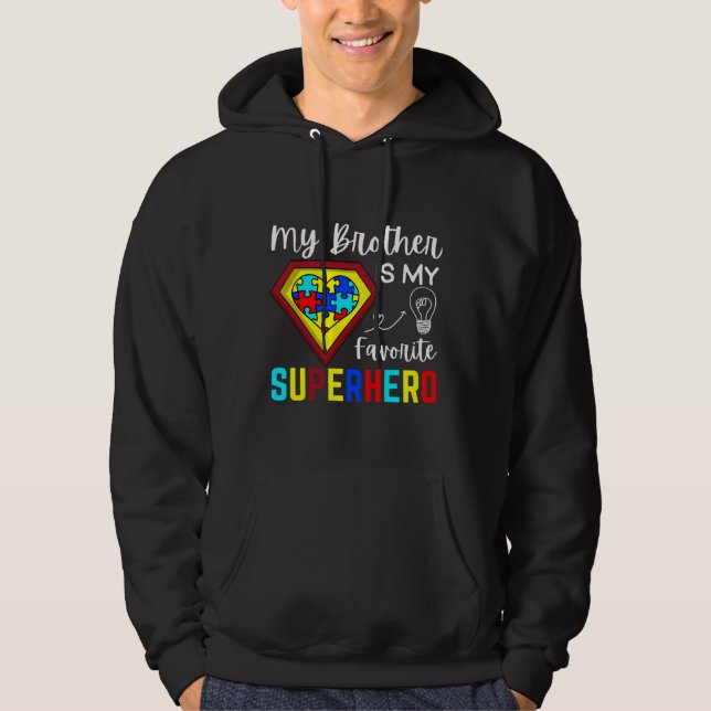 Min bror är min favoritsuperhjälte Autism Awarene Hoodie (Framsida)