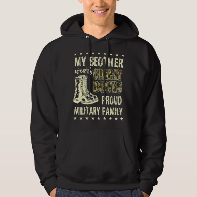 Min bror Wears Combat Boots Coola Proud Miliud Hoodie (Framsida)
