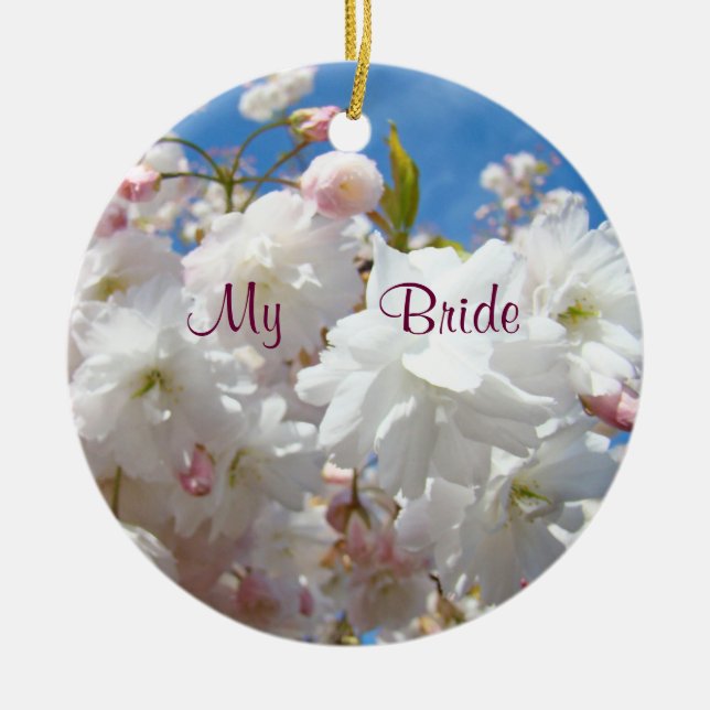 Min brud prydnader Vita Blommor Bröllop Julgransprydnad Keramik (Framsidan)
