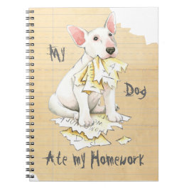 Min Bullterrier åt min läxa Anteckningsbok