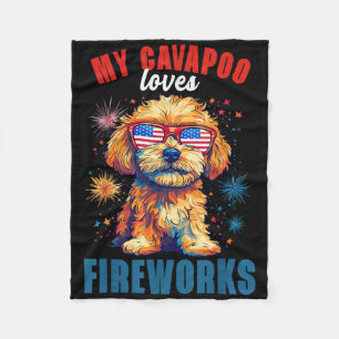 Min Cavapoo Kärlek Fireworks 4 juli Patriotic D Fleecefilt
