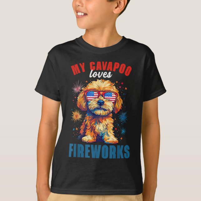 Min Cavapoo Kärlek Fireworks 4 juli Patriotic D T Shirt (Framsida)
