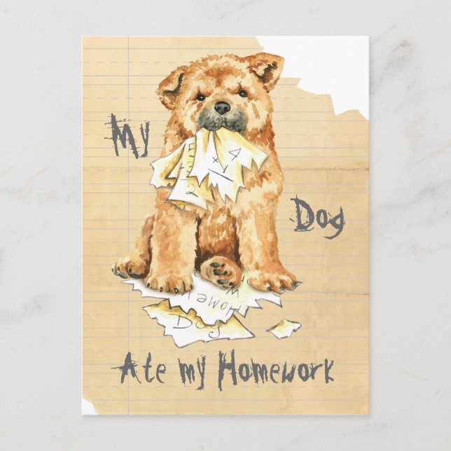 Min Chow Chow Ate Min hemläxa Vykort (Framsida)