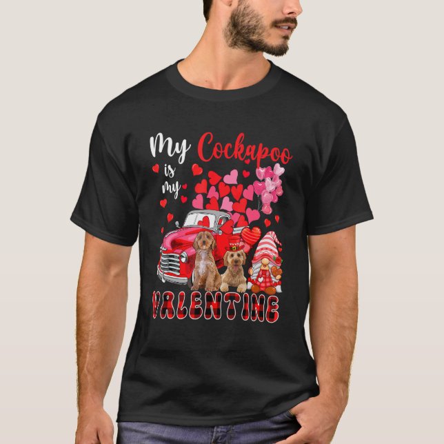 Min Cockapoo är min Valentine två Hundar med Gnome T Shirt (Framsida)