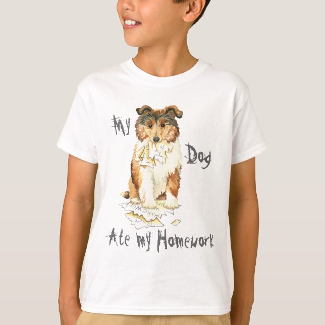 Min Collie Ate Min hemläxa T-shirt (Framsida)