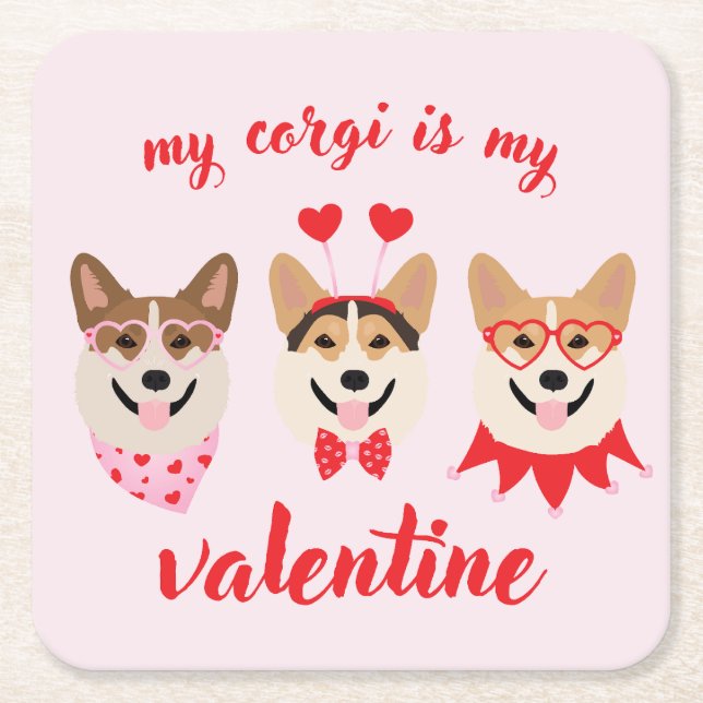 Min Corgi är min Valentine Underlägg Papper Kvadrat (Framsidan)