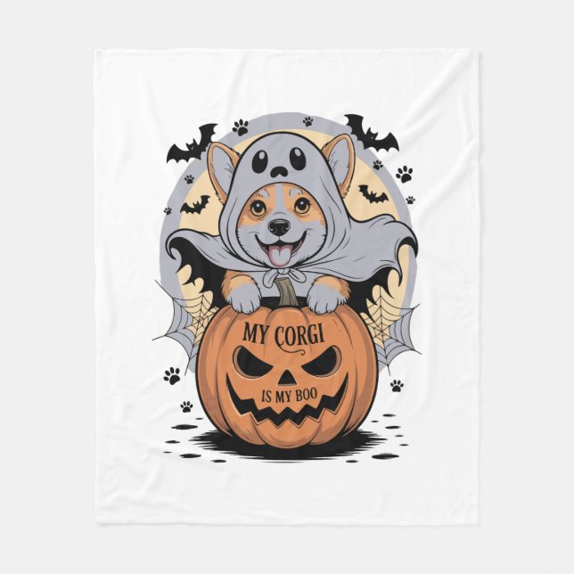 Min Corgi är My Boo Halloween Fleecefilt (Framsidan)
