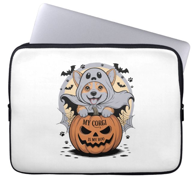 Min Corgi är My Boo Halloween Laptop Fodral (Framsidan)