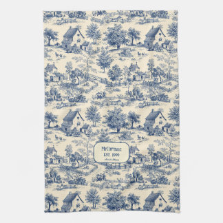 Min Cottage Cobalt och Cream Toile de Jouy Kökshandduk