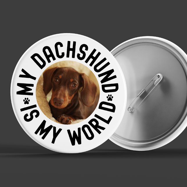 Min Dachshund Är Min Värld Anpassad Hund Foto Knapp (Dacshund custom photo quote)