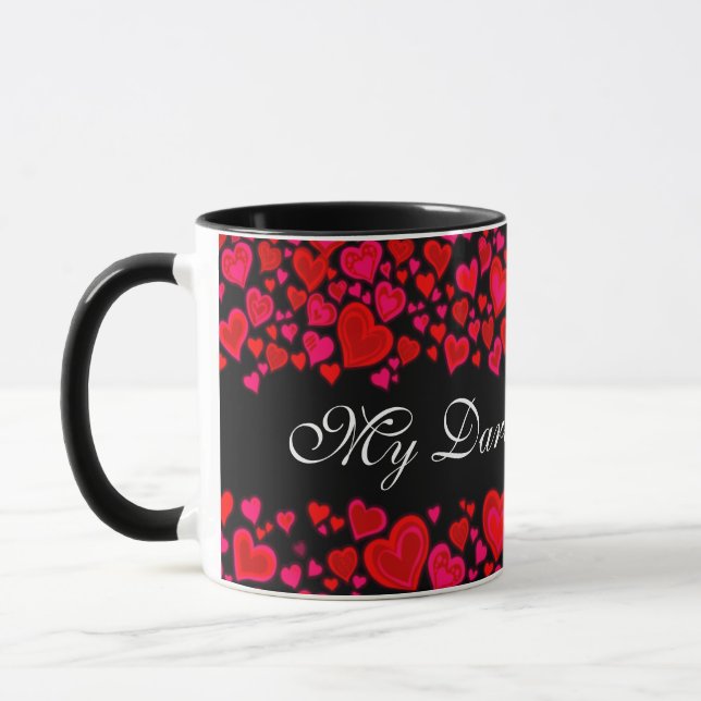 Min Darling Valentine hjärtar röd rosa svart mugg (Vänster)