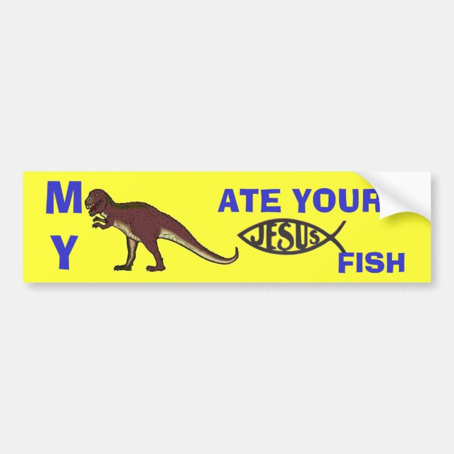 Min Dinosaur åt din Jesus fisk Bildekal (Framsidan)