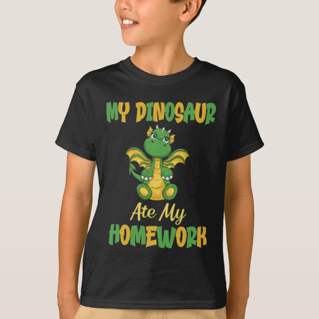 Min dinosaur åt mina läxor t shirt (Framsida)