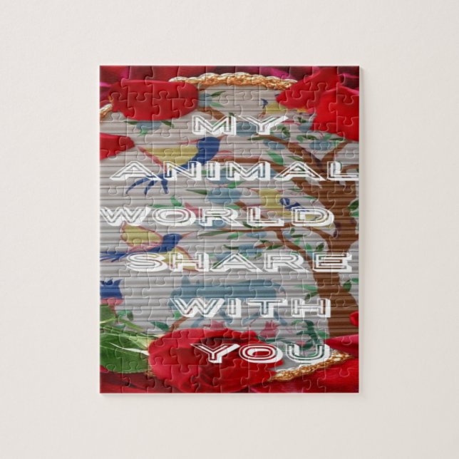 Min djurvärld: vacker Träd och fågeldesign Pussel (Vertikal)