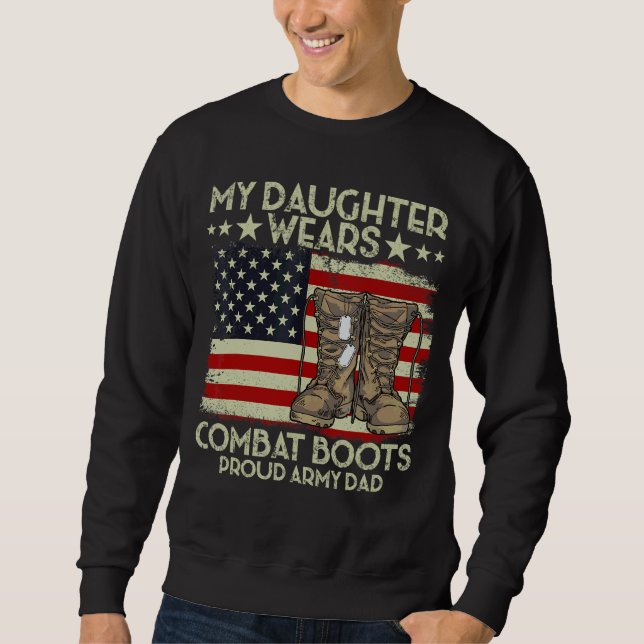 Min dotter kämpar mot Boots Veteran Day America Lång Ärmad Tröja (Framsida)