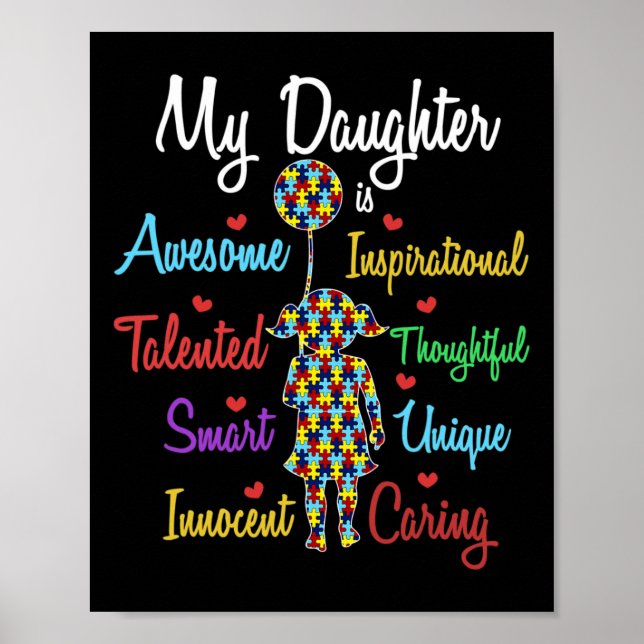 Min dotter Kärlek Puzzle Autistic Coola Autism Med Poster (Framsidan)