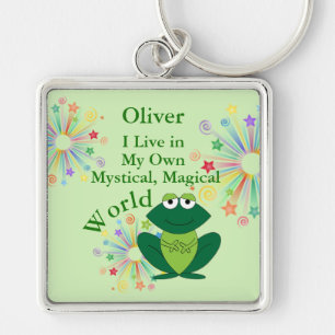 Min egen Mystical Magic World Funny Frog Fyrkantig Silverfärgad Nyckelring