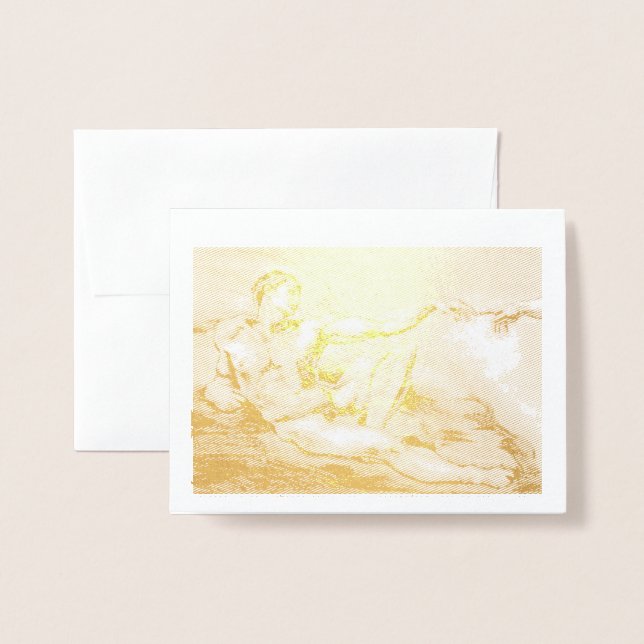 Min egen Teckning av Michelangelos Adam Folierat Kort (Framsida med kuvert)