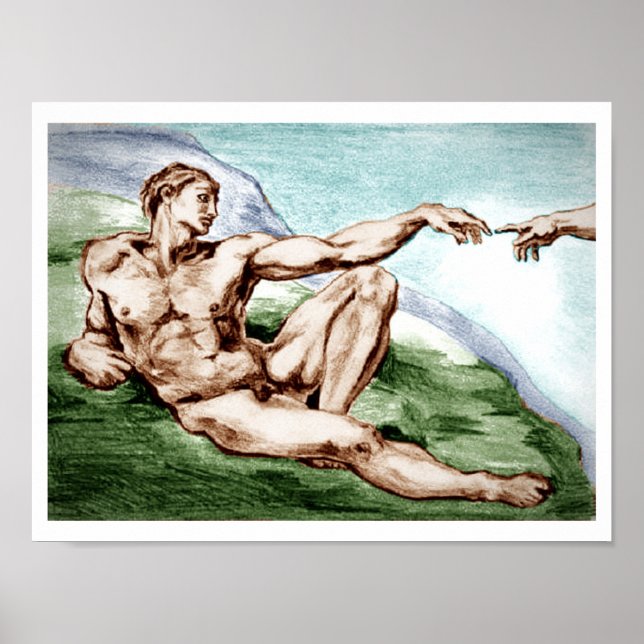 Min egen Teckning av Michelangelos Adam Poster (Framsidan)