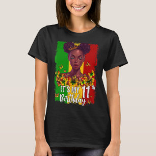 Min elfte födelsedag 11 år gamla svarta Melanin W T Shirt