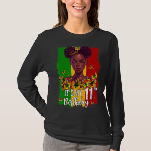 Min elfte födelsedag 11 år gamla svarta Melanin W T Shirt