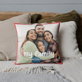 Min familj | Boho-textövertäckning med två foton Kudde