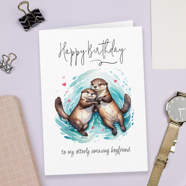 Min Fantastisk Boykompis Otter Pun Birthday Kort (My Otterly Amazing Boyfriend Otter Pun Birthday Card)