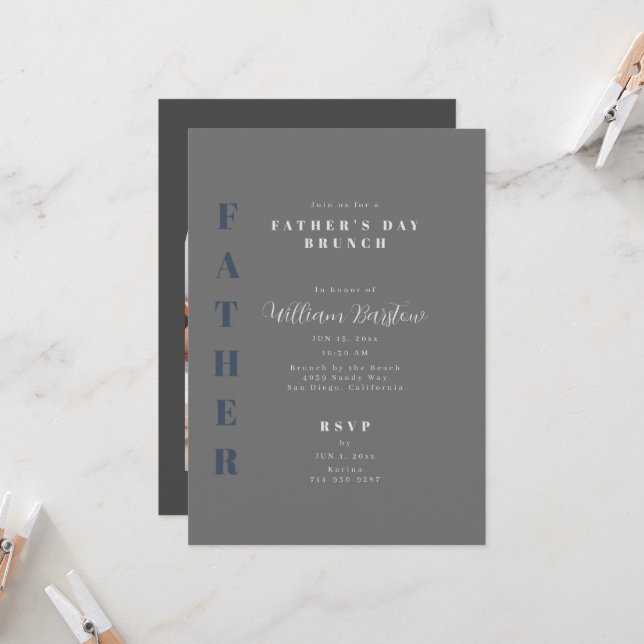Min Far, min superhjälte Fars dag Brunch Inbjudningar (Fram/Back In Situ)