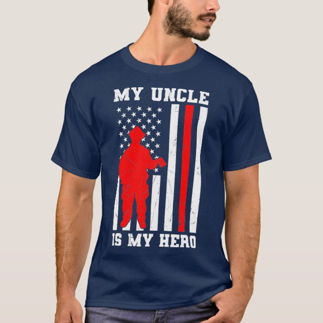Min farbror är min Hero Firefighter Thin Red Line T Shirt (Framsida)