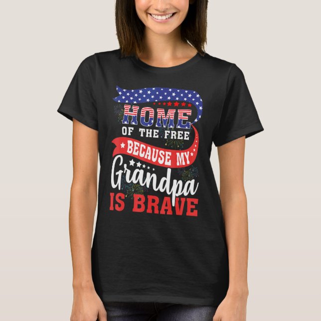 Min farfar är Modig Veteran American Flagga 4:e av T Shirt (Framsida)
