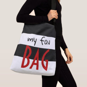 Min Fav Bag eller din text Stripe Mönster Black Re Axelväska