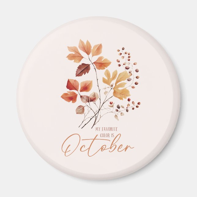 Min favorit Färg är oktober - Höst löv och Gräs Magnet (Framsidan)