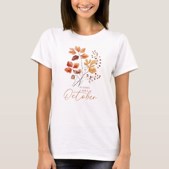 Min favorit Färg är oktober - Höst löv och Gräs T Shirt (Framsida)