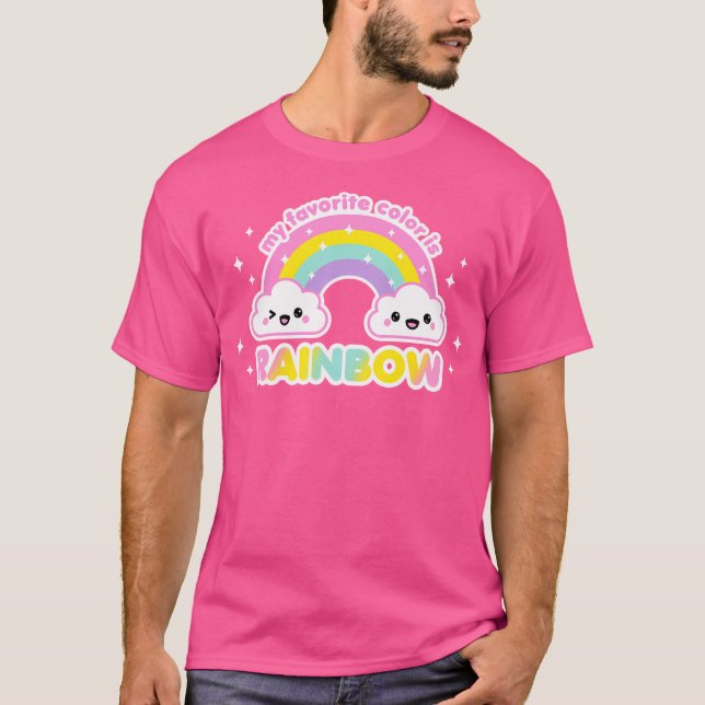 Min favorit Färg är Rainbow Kawaii Cute Clouds T Shirt (Framsida)