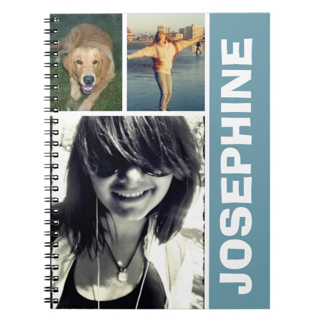 Min favorit-sak-blå fotocollage journal anteckningsbok (Framsidan)