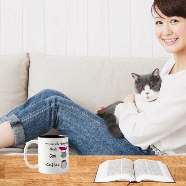 Min favorit sak Bokar, Katt, kaffe Två-Tonad Mugg (Skapare uppladdad)