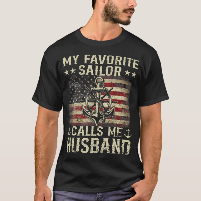 Min favorit sjöman kallar mig make Flagga oss fami T Shirt (Framsida)