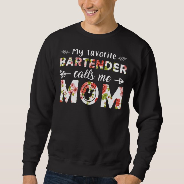 Min favoritBartender kallar mig Mamma Flower Mor Lång Ärmad Tröja (Framsida)