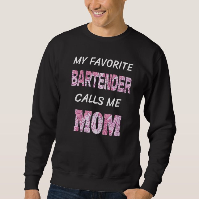 Min favoritBartender kallar mig Mamma Flowers Fami Lång Ärmad Tröja (Framsida)