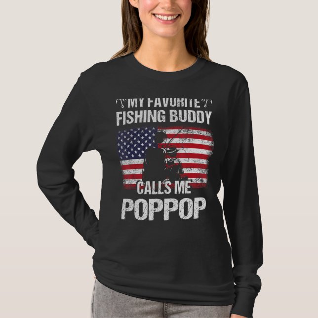 Min favoritfiskebuddy kallar mig Pop Flagga Fa T Shirt (Framsida)