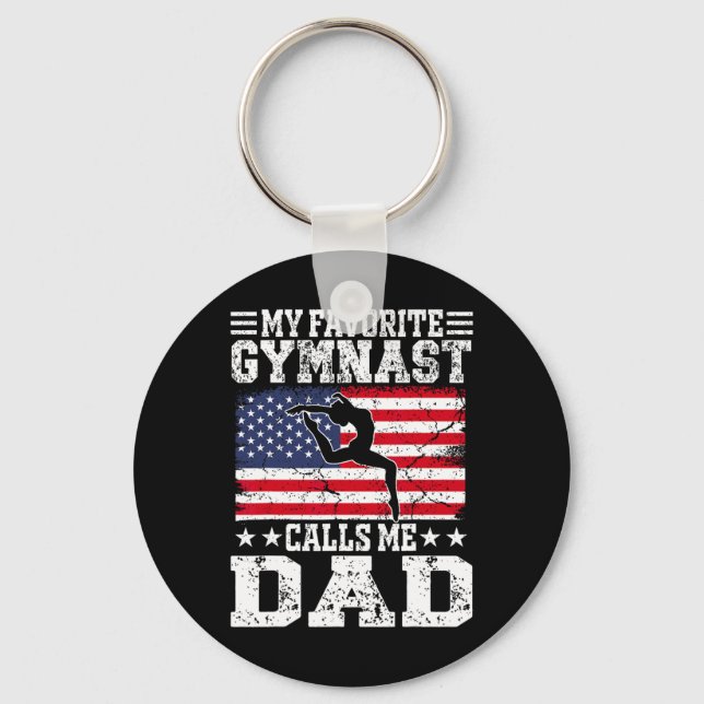Min favoritgymnast kallar mig Pappa USA flagga Pap Nyckelring (Framsida)