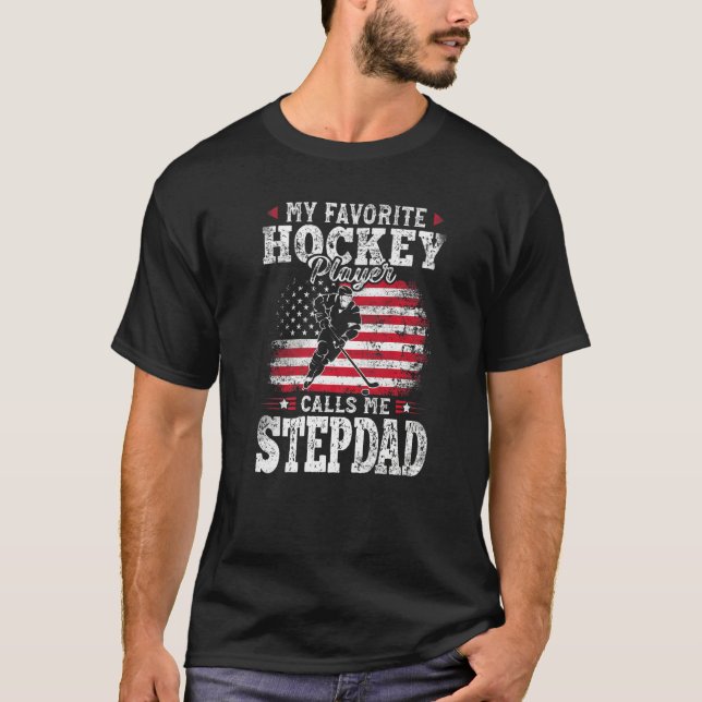 Min favorithockey Player kallar mig Stepdad Far T Shirt (Framsida)