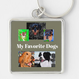 Min favoritHundar Skapar din egen 5-ställe Fyrkantig Silverfärgad Nyckelring