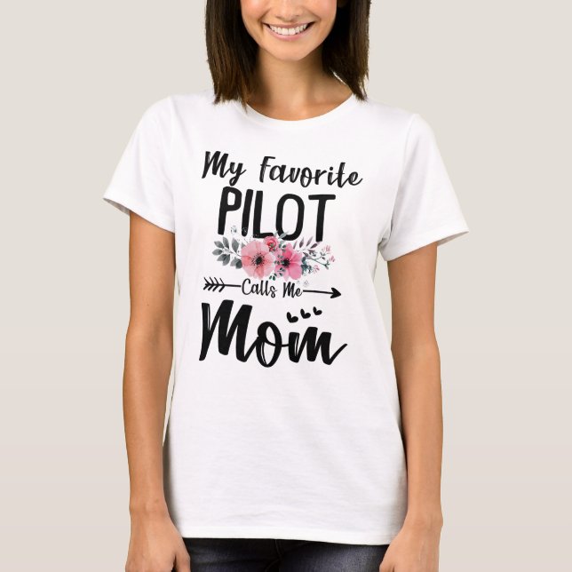 Min favoritpilot kallar mig Mamma Flowers Mors dag T Shirt (Framsida)