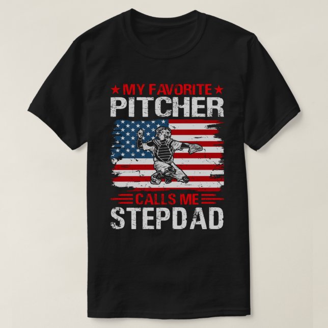 Min favoritPitcher kallar mig STEPDAD Baseball USA T Shirt (Design framsida)
