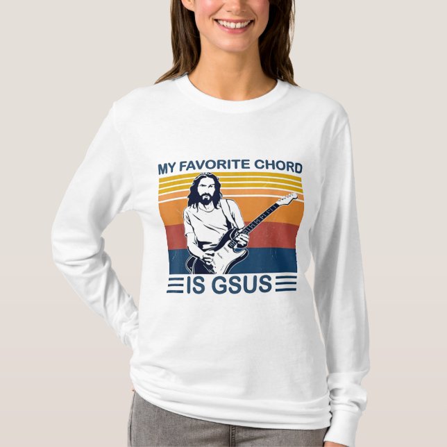 Min favoritsladd är Gsus Jesus Play Guitar Retro T Shirt (Framsida)