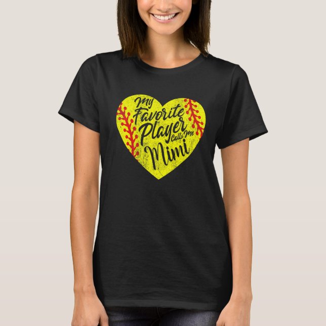 Min favoritspelare kallar mig Mimi Softball Heart  T Shirt (Framsida)